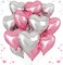 Pink & Silver Heart Balloons – 18-Inch Pearl Pink and Silver Foil Balloons (12PCS)